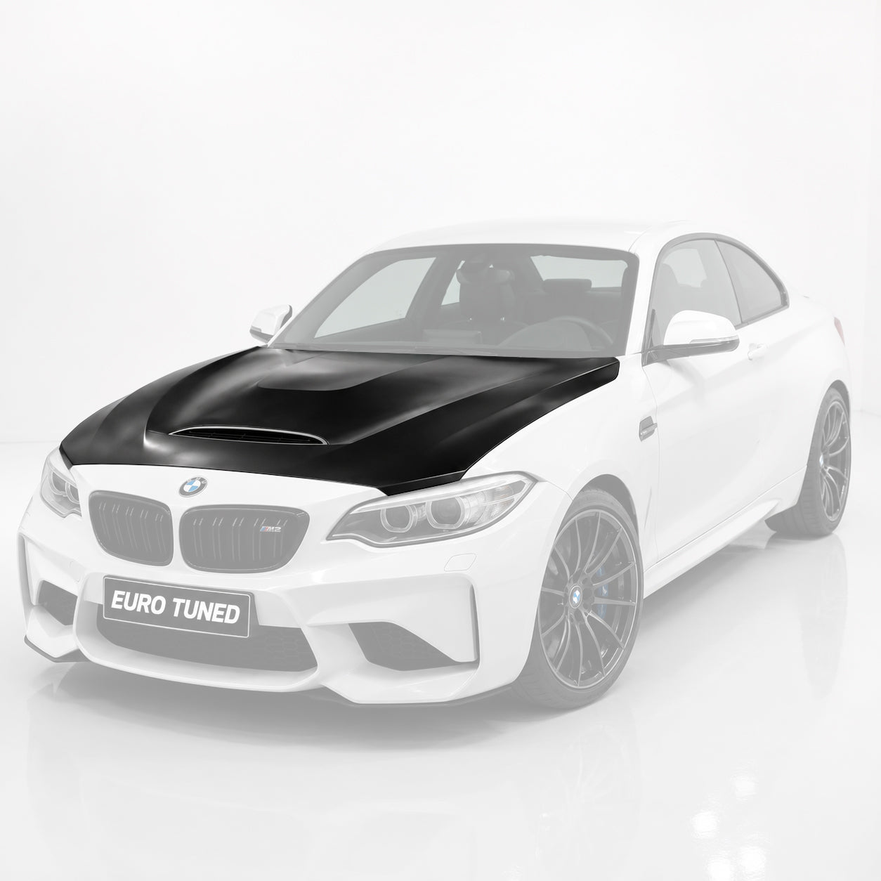BMW M2 F87 GTS style aluminum hood installed front view