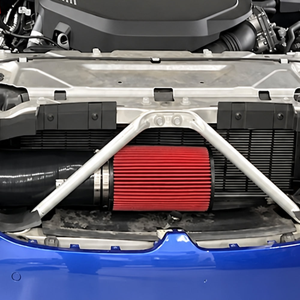 BMW G-Chassis B58 front mount cold air intake installed behind the front grille with high-flow air filter