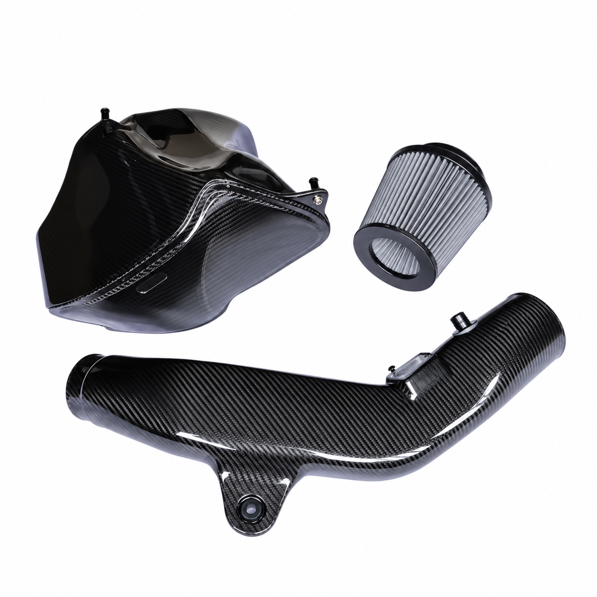 BMW M2 F87 N55 dry carbon fiber cold air intake complete kit with carbon airbox intake pipe and high-flow filter