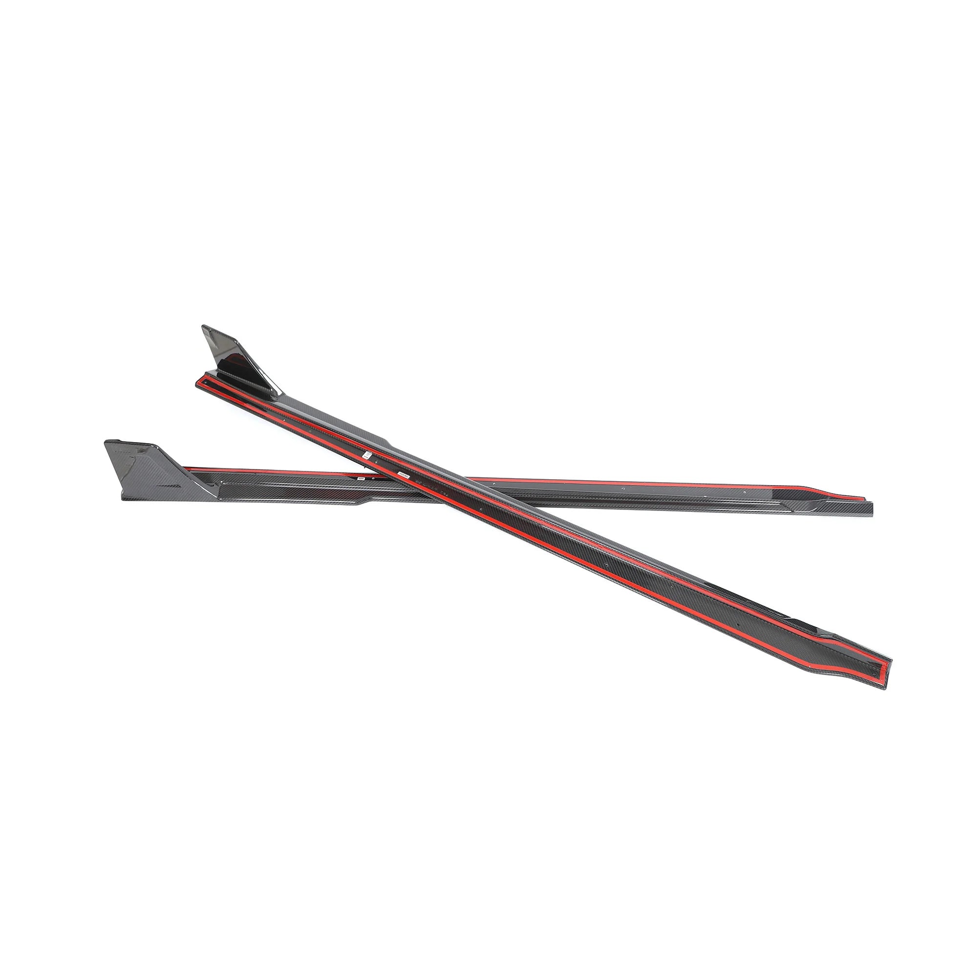 BMW M2 G87 carbon fiber side skirt extensions crossed view