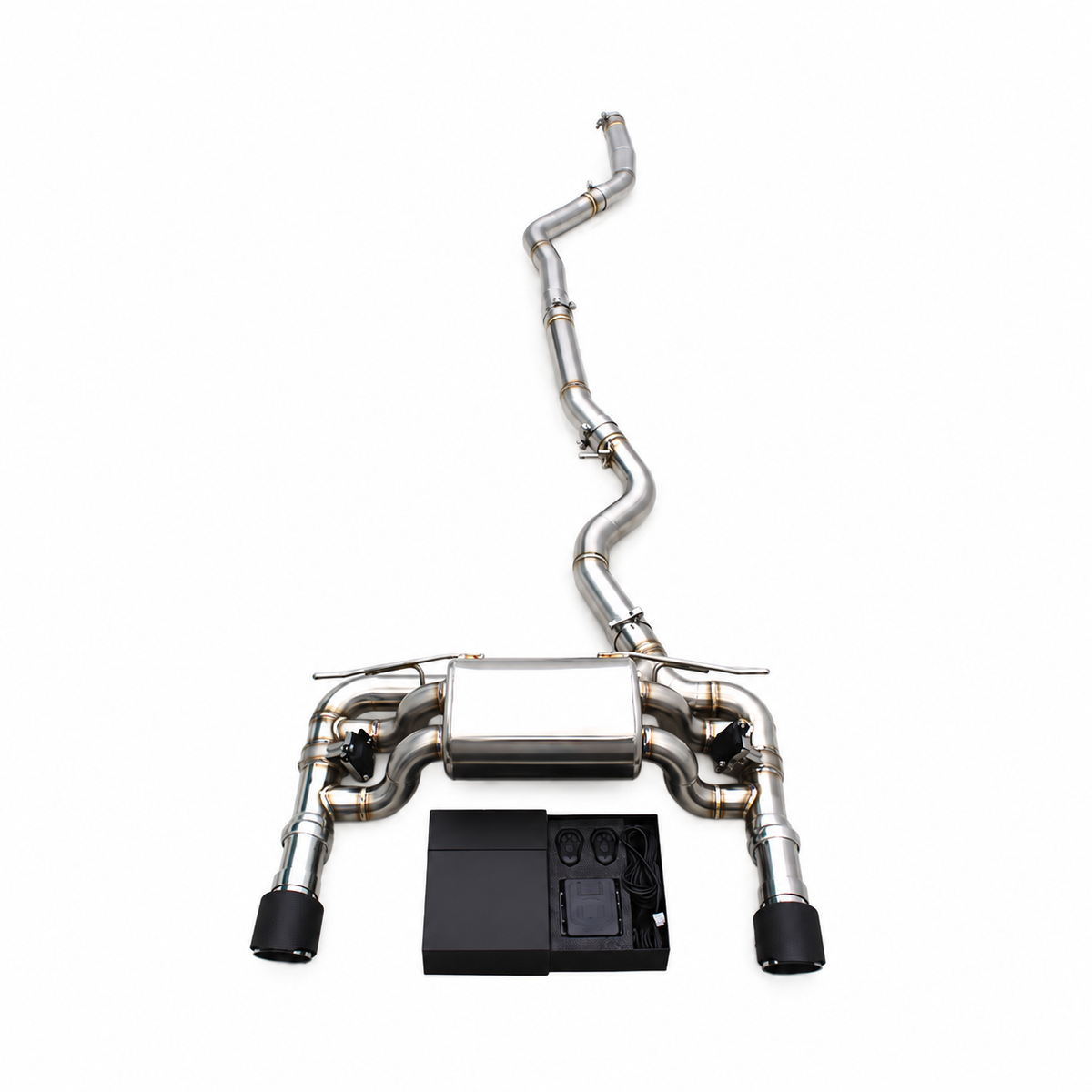 BMW M240i F22 B58 valved cat-back exhaust system in 304 stainless steel with rear muffler and tips