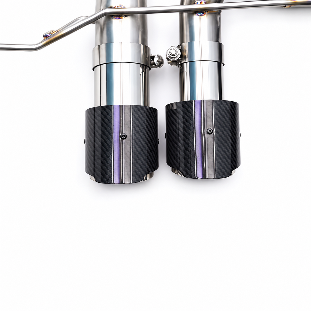 BMW M3 G80 and M4 G82 carbon fiber exhaust tips for S58 valved cat-back exhaust system