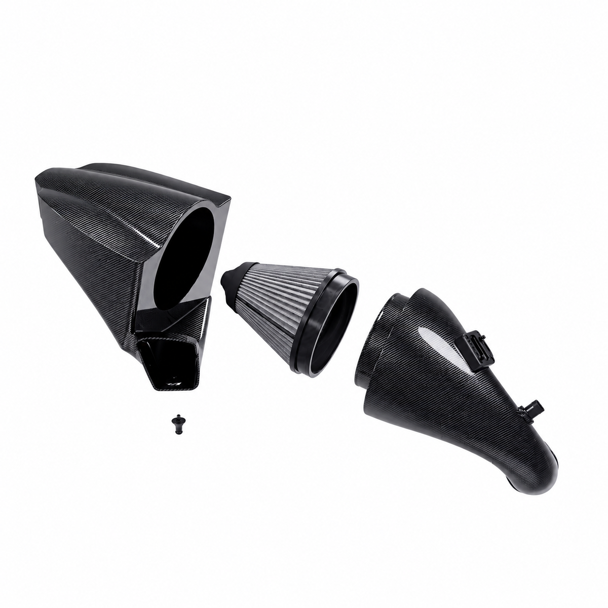 BMW M440i carbon fiber intake components with intake duct air filter housing and mounting hardware