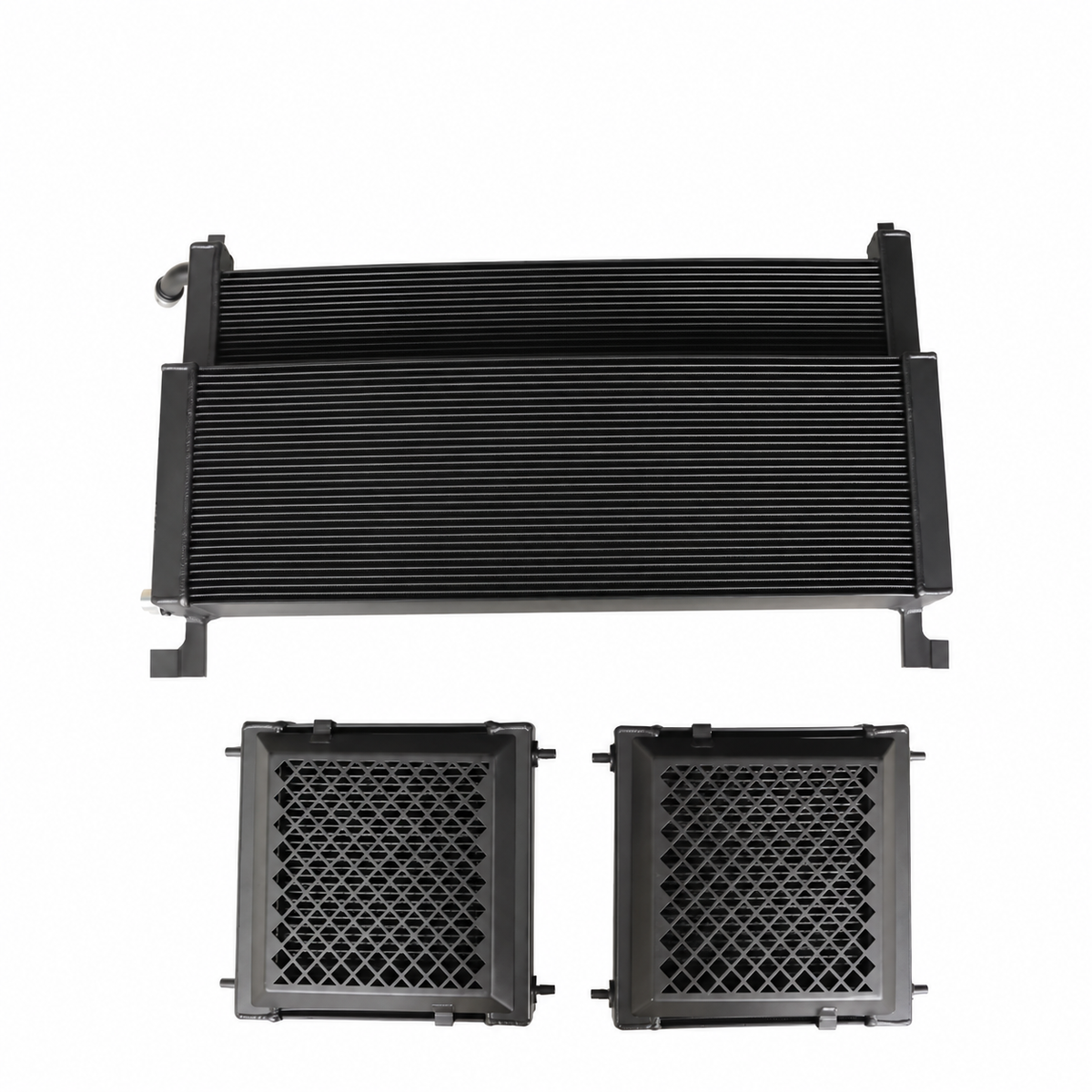 BMW M5 M8 S63 aluminum performance radiator and auxiliary cooler kit with protective screens