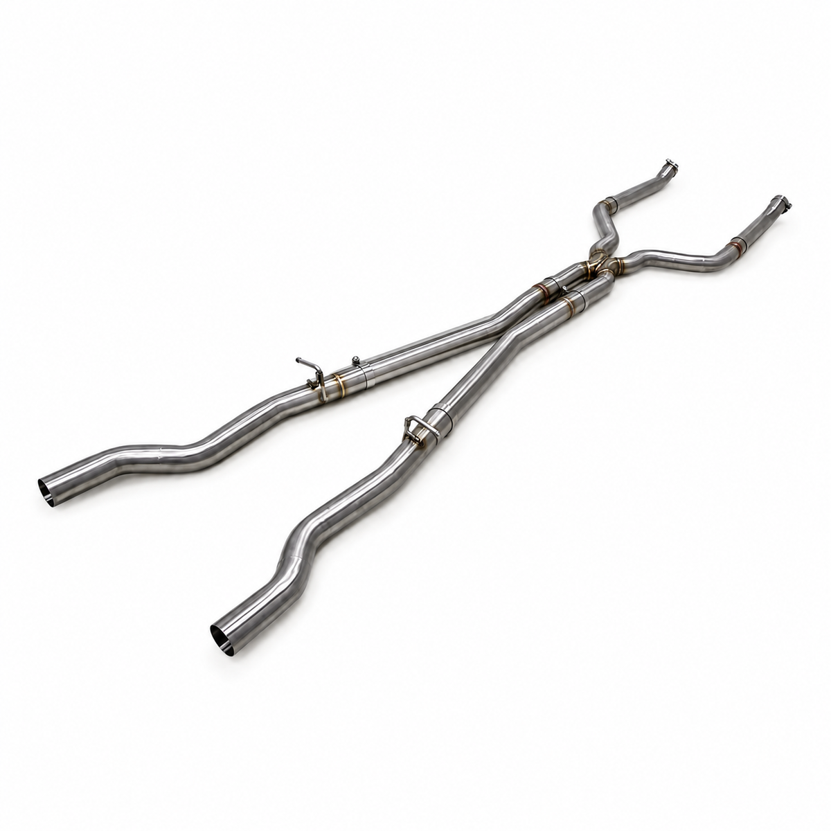 BMW M550i G30 N63 H-Pipe stainless steel midpipe angle view