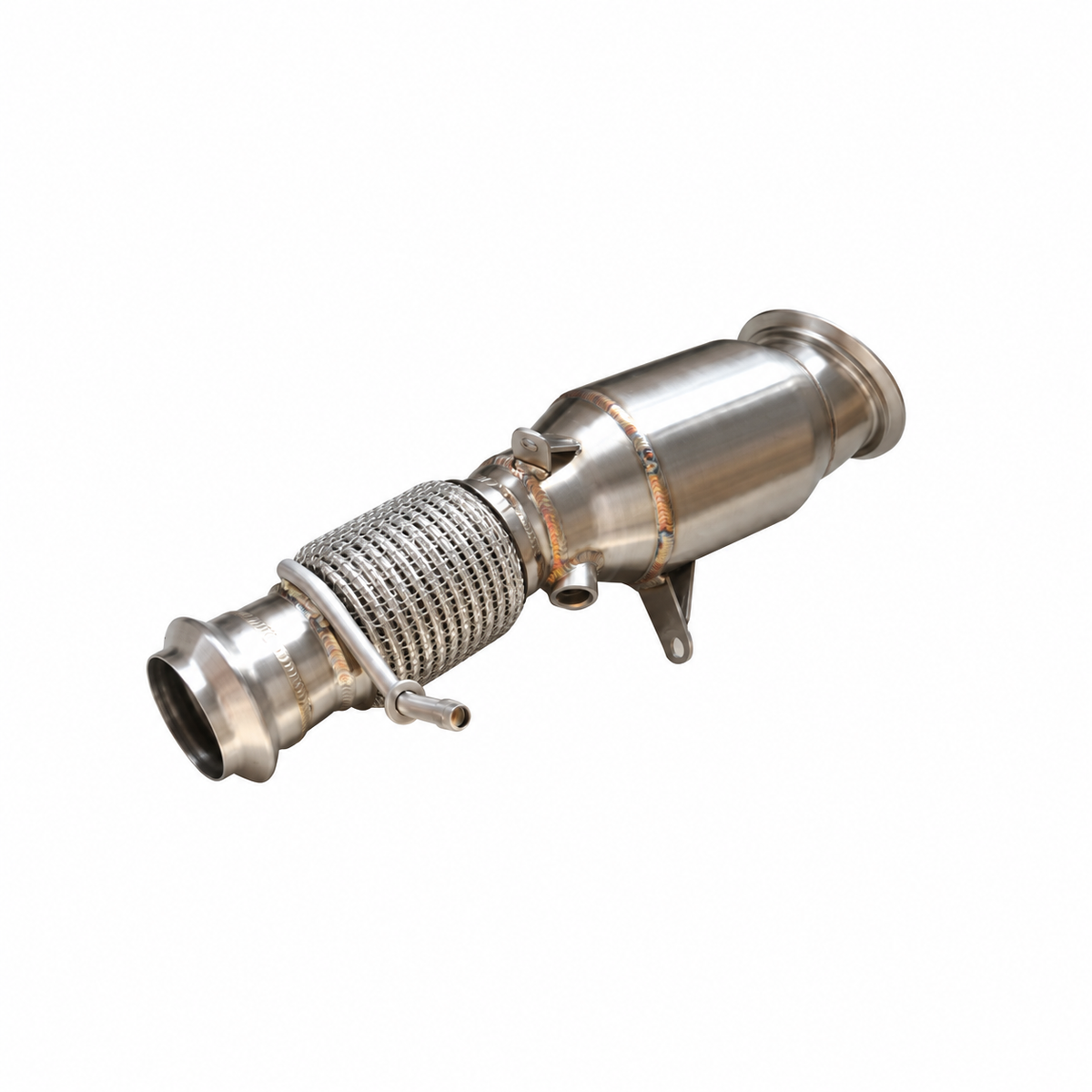 BMW N20 N26 catless downpipe flex section and stainless steel construction detail