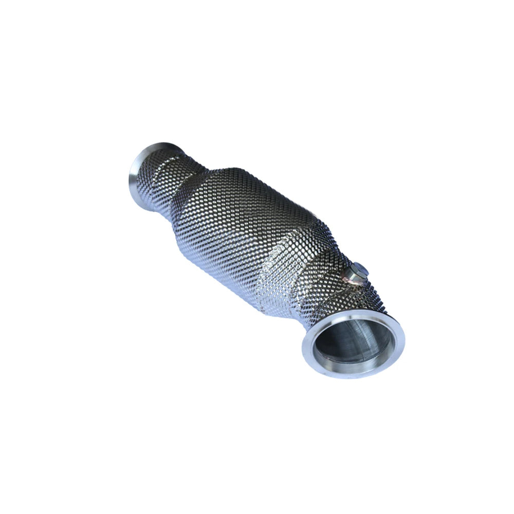 BMW N55 EWG SS304 200 cell catted downpipe inlet angle view