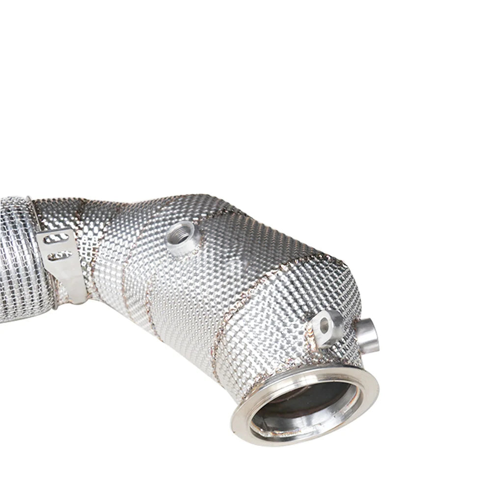 BMW N63 SS304 catless downpipe outlet flange close-up