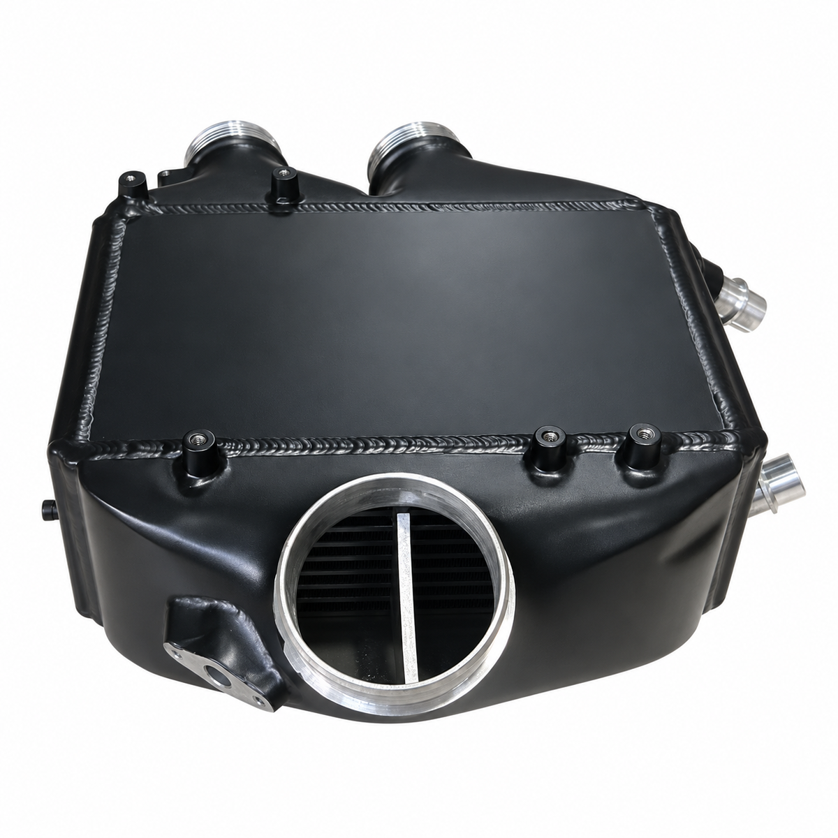 BMW S55 thicker performance intercooler inlet and internal bar and plate core detail