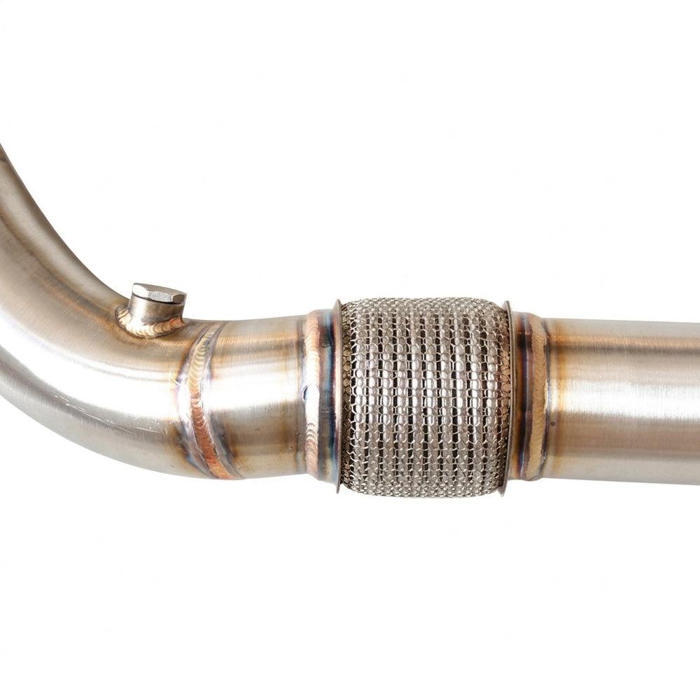BMW S58 3.5 inch catless downpipe stainless steel construction detail