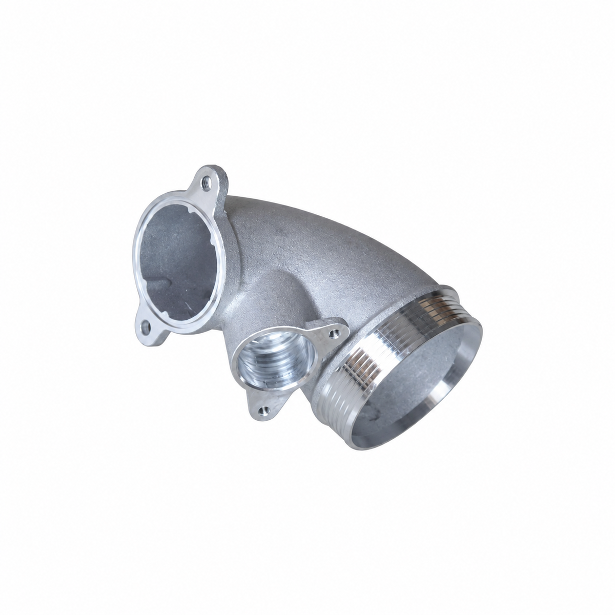 BMW S58 cast aluminum turbo inlet sensor port and mounting flange detail