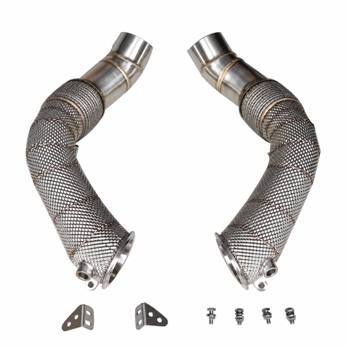 BMW S63 catless downpipes with heat shields for M5 F10 and M6 F chassis