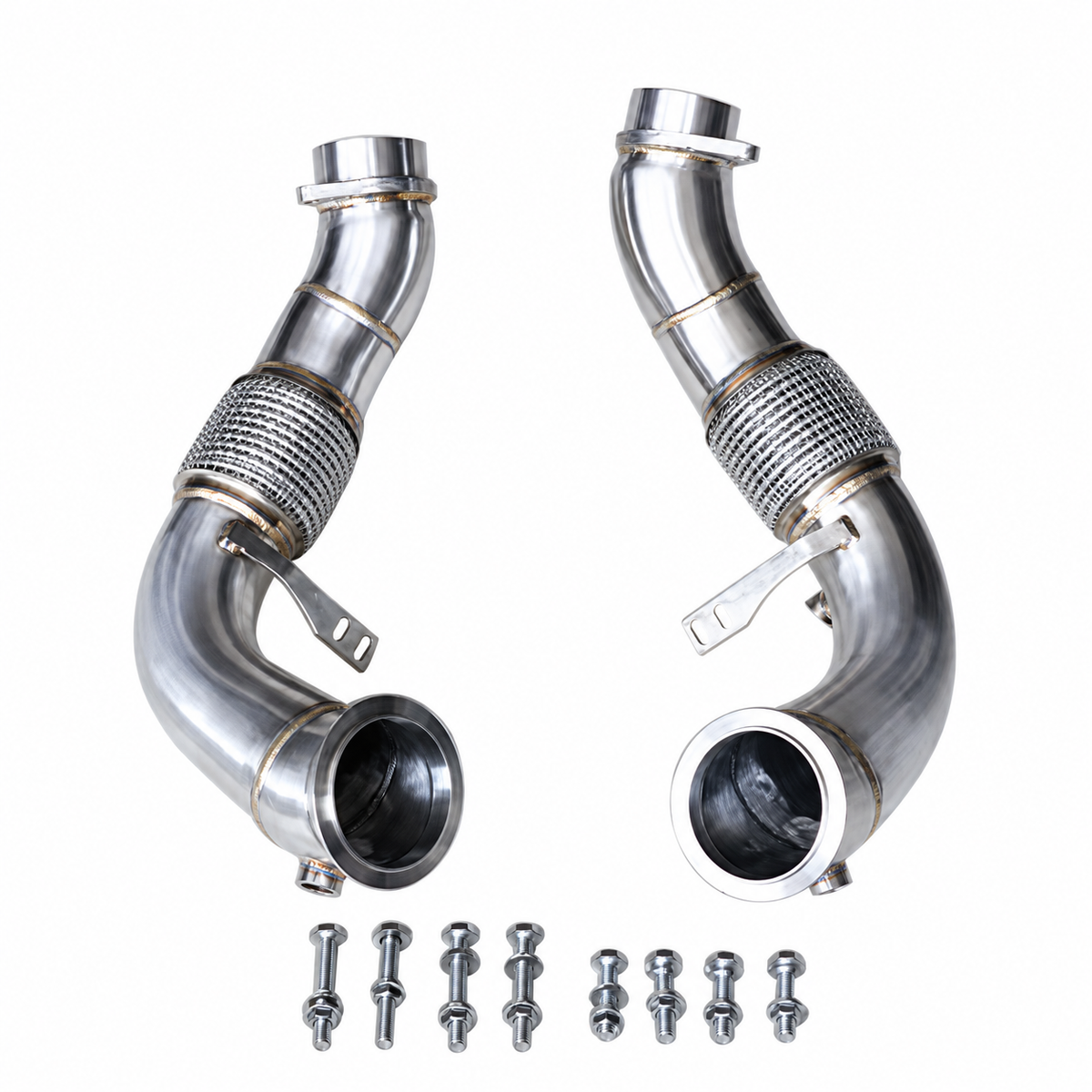 High-flow catless downpipe pair for BMW S68 4.4L twin-turbo V8