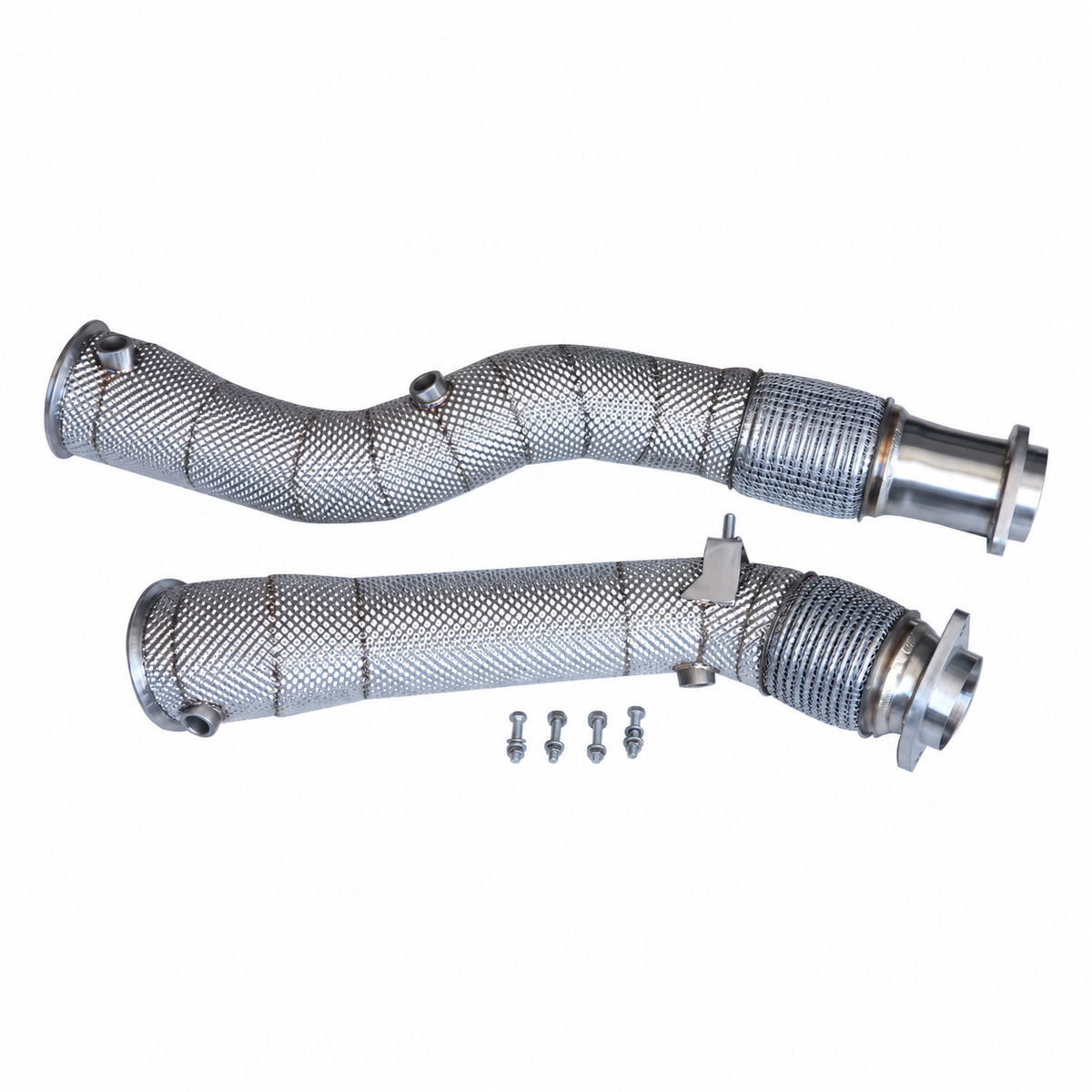 BMW X3M F97 X4M F98 S58 catless downpipes with heat shields and installation hardware