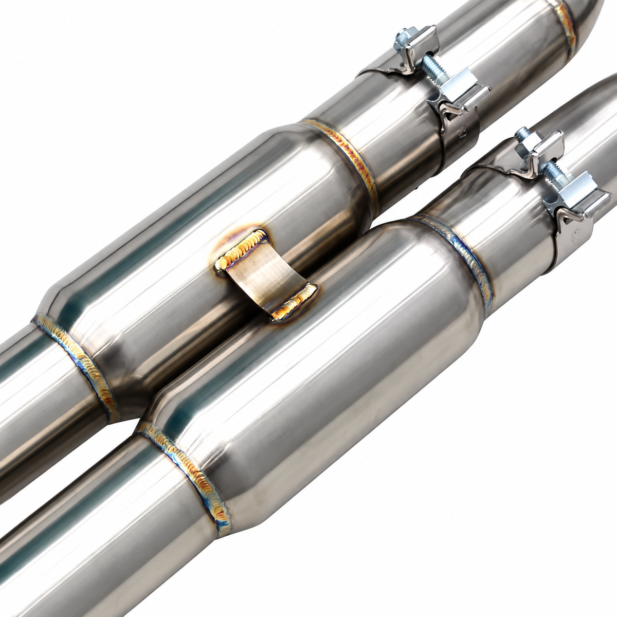 BMW X3M F97 and X4M F98 S58 resonated exhaust section with dual stainless steel resonators
