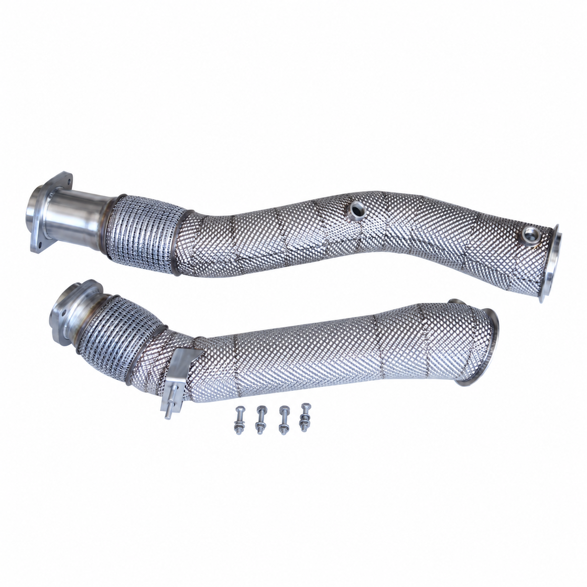 High-flow catless downpipe pair for BMW X3M F97 and X4M F98 S58 3.0L twin-turbo
