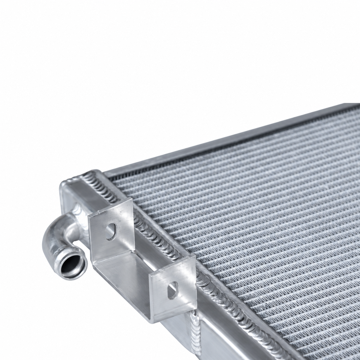 Mercedes-AMG A35 CLA35 GLB35 silver aluminum radiator cooling core and end tank detail