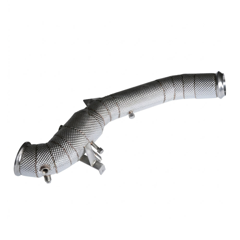 Mercedes AMG C43 W206 OPF 200 cell catted downpipe with heat shield side view