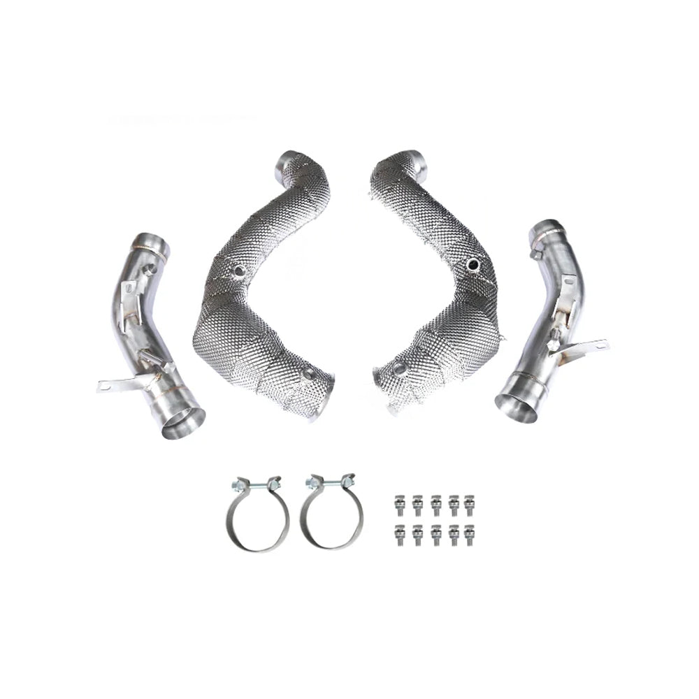 Mercedes AMG C63 W205 SS304 catted downpipes and front pipe set with installation hardware