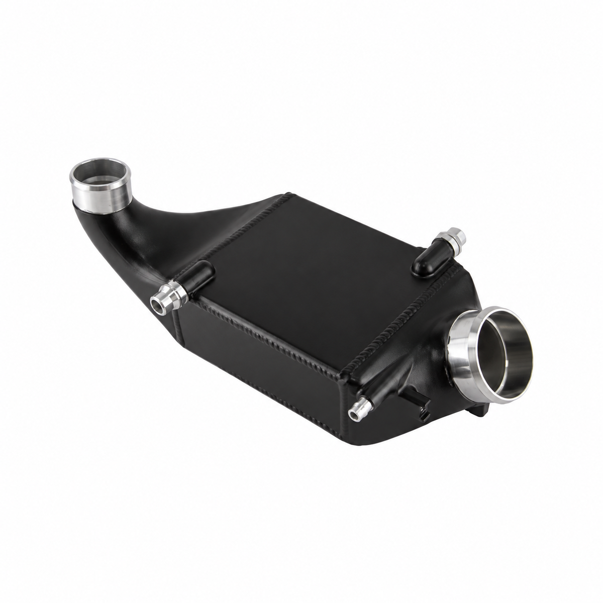 Mercedes-AMG M133 performance intercooler angled view with aluminum housing and charge air connections