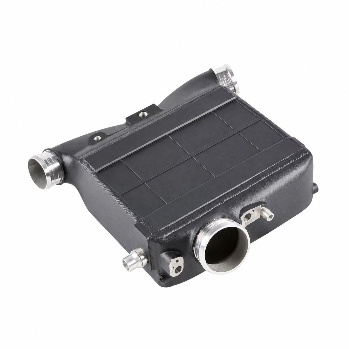 Mercedes-AMG M276 performance charge air cooler side view with inlet outlet and coolant connections