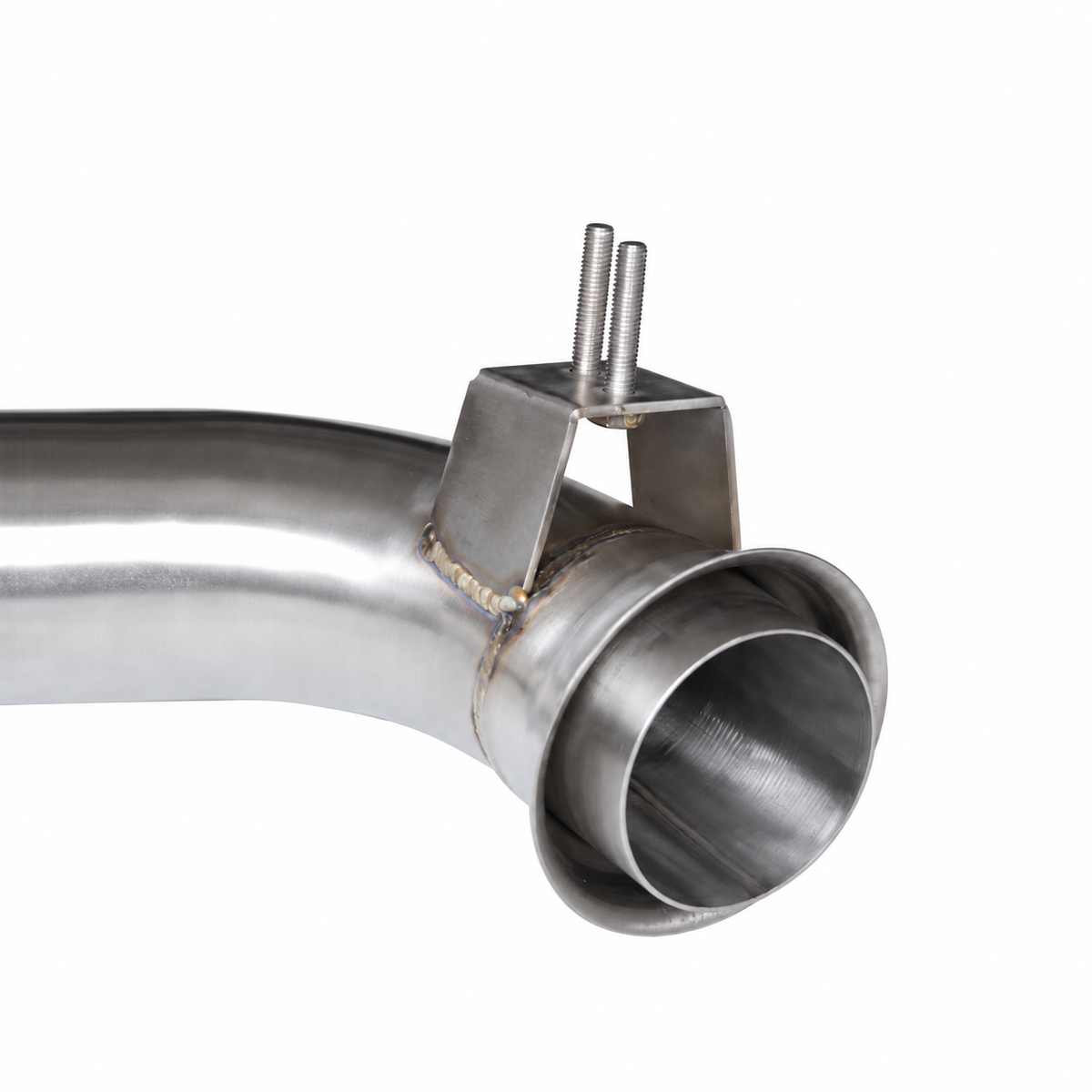 Mercedes C300 W206 catless downpipe exhaust outlet and mounting bracket detail
