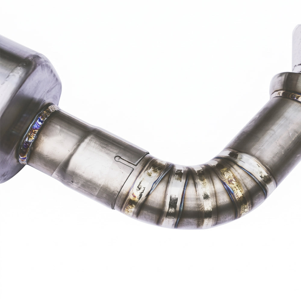 Porsche 911 991.1 GT3 and GT3 RS titanium valved exhaust TIG weld close-up