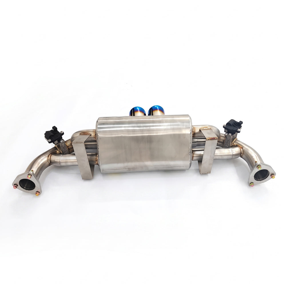 Porsche 911 991.1 GTS 3.8L valved catback exhaust rear view with dual center tips