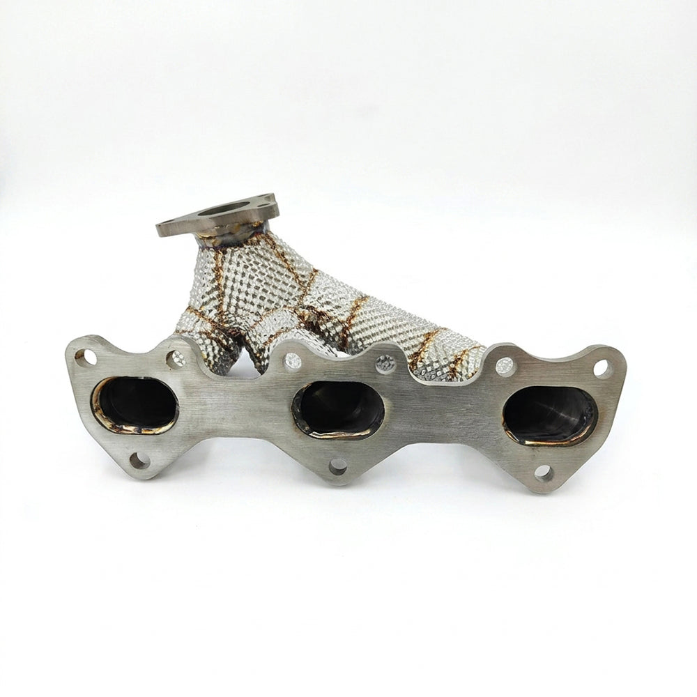 Porsche 911 991.2 3.0T performance exhaust header with heat shield close-up
