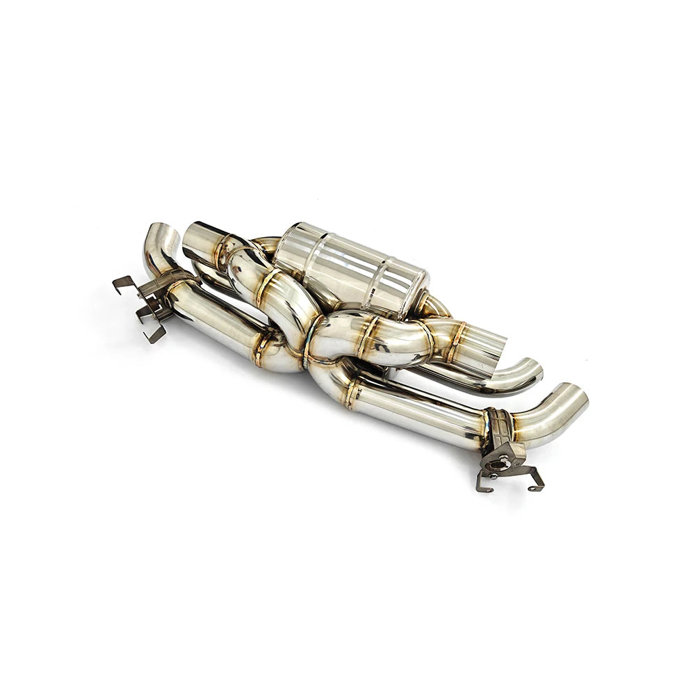 Porsche 911 992.1 Turbo S valved exhaust system angled view