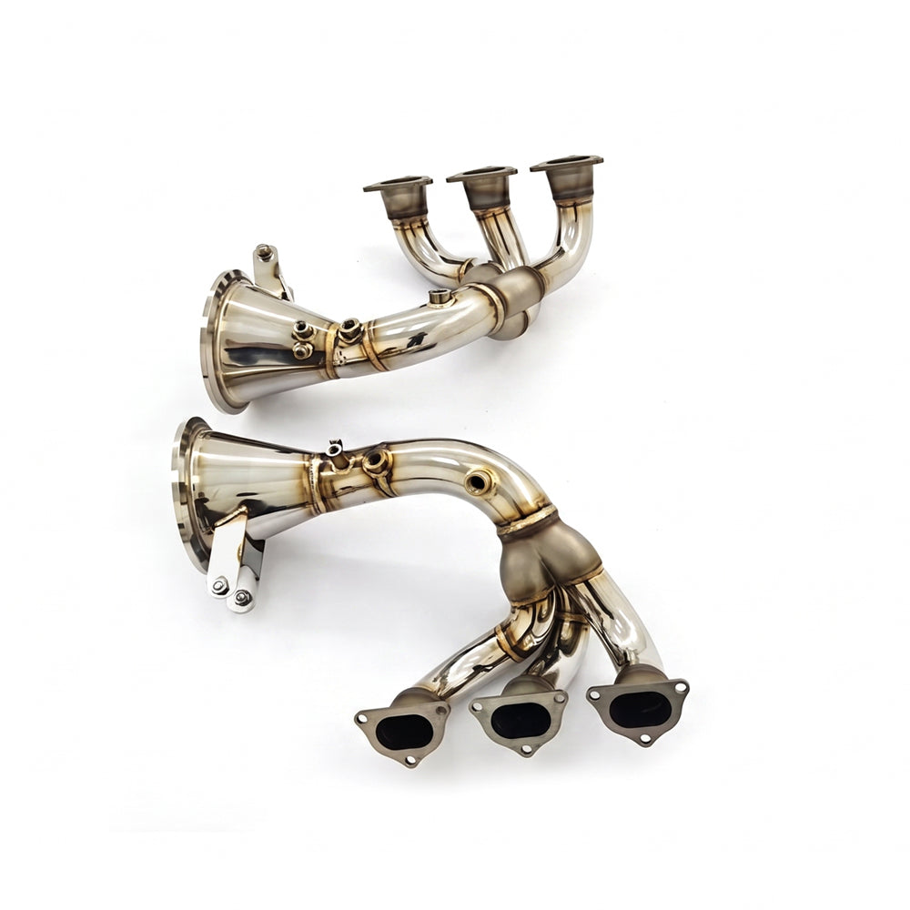 SS304 catless exhaust headers for Porsche 911 992 GT3 and GT3 RS 4.0L side vie