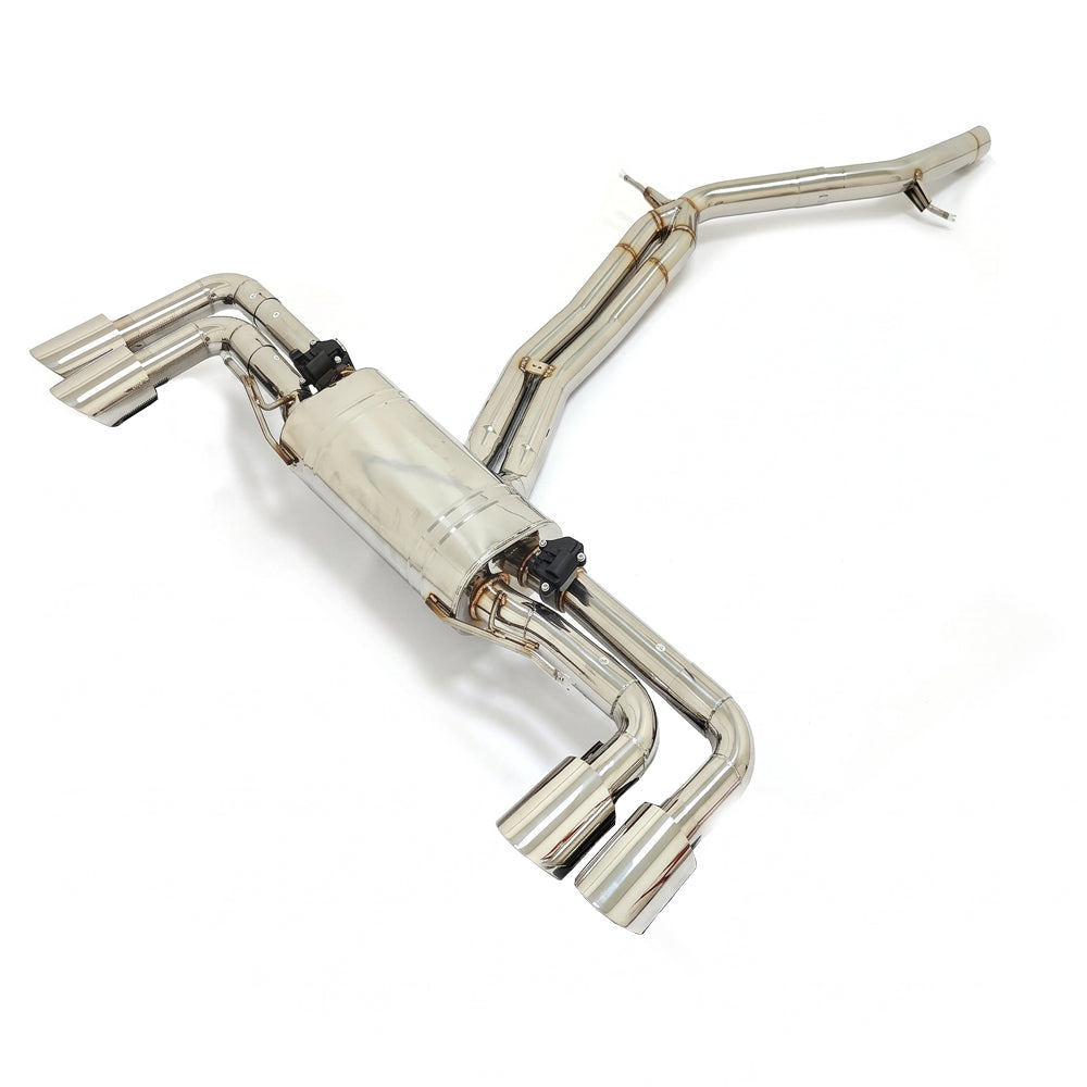 Porsche Cayenne 9YA 3.0T stainless steel valved catback exhaust system angled view