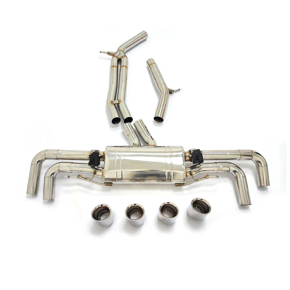 Complete Porsche Cayenne 9YA 3.0T valved catback exhaust system with four exhaust tips