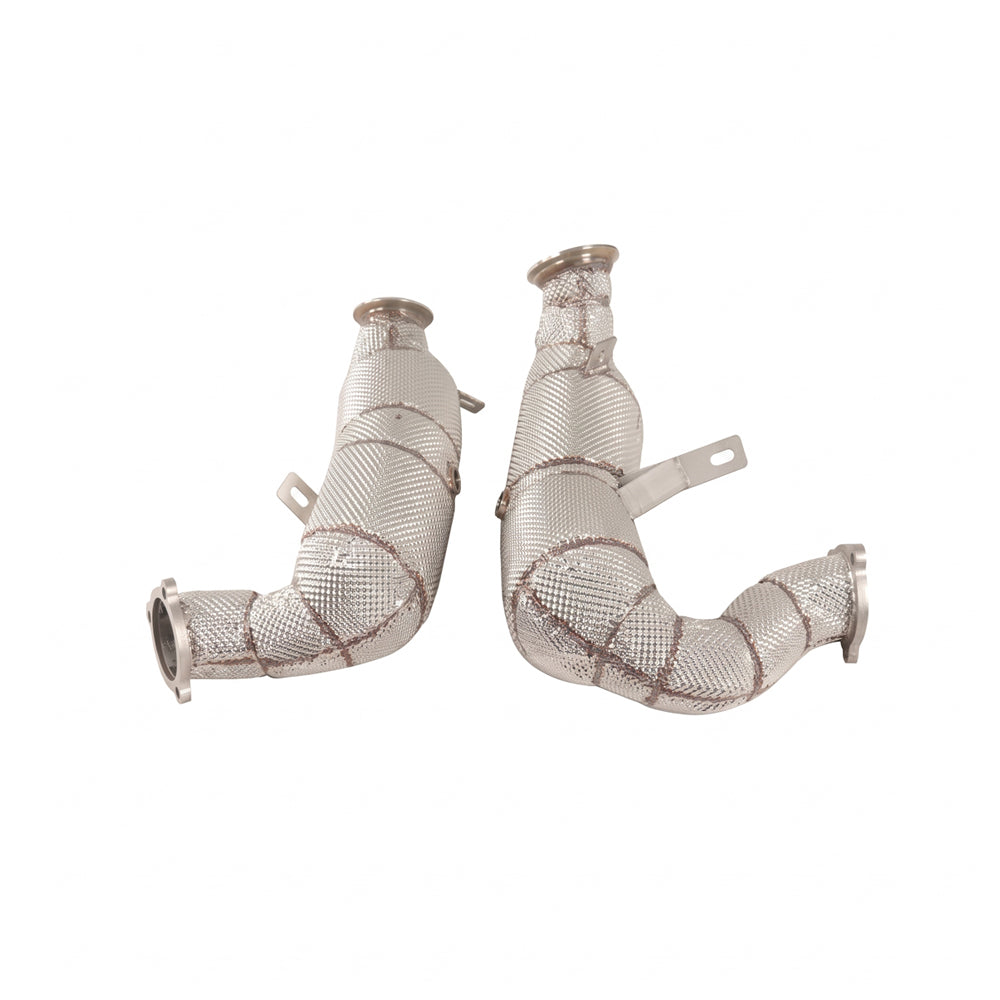 Pair of high-flow catless downpipes with heat wrap for Porsche Macan 95B.1