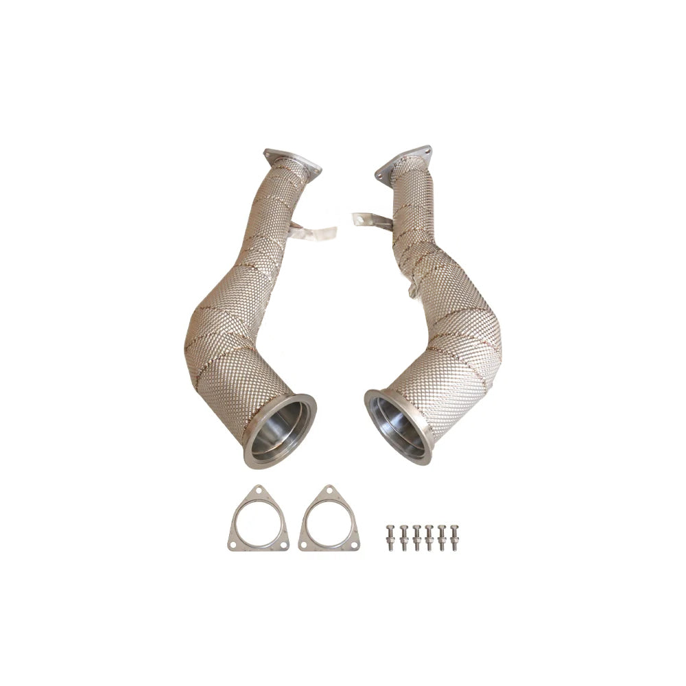 High-flow catless downpipe pair for Porsche Macan GTS 95B 2.9L twin-turbo V6 OPF models