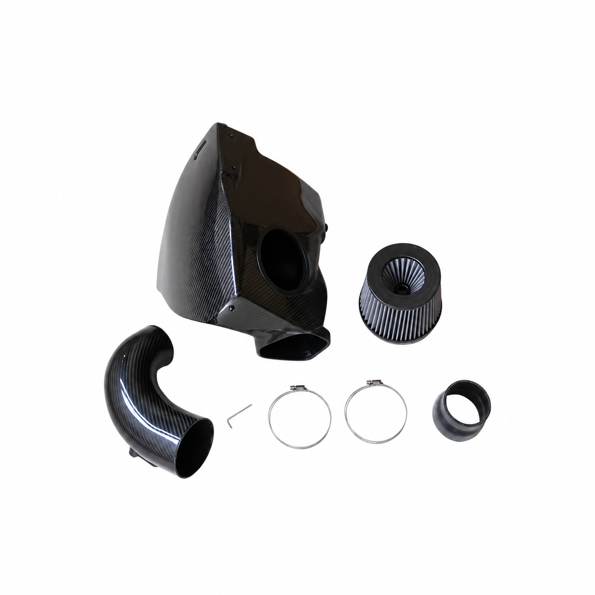 Toyota Supra A90 B58 carbon fiber intake components with airbox intake pipe performance filter coupler and clamps