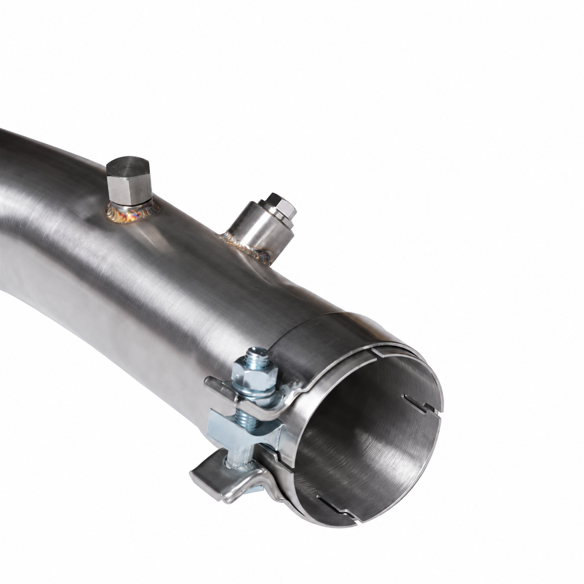 VW EA888 Gen 4 catless downpipe sensor ports and exhaust outlet detail