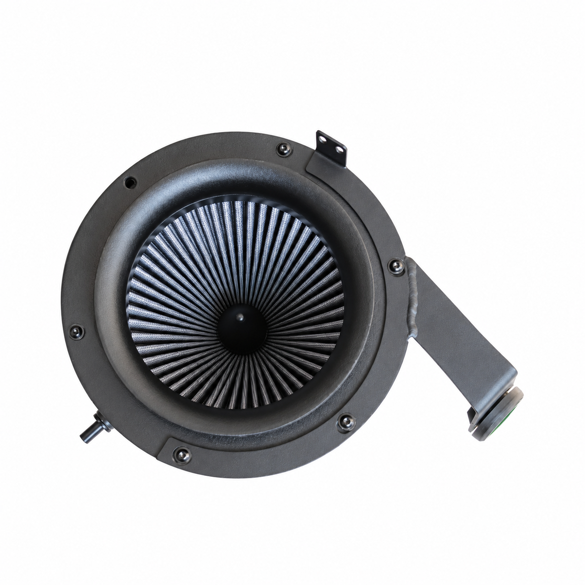 VW Golf R MK8 matte carbon fiber intake airbox with integrated high-flow air filter detail